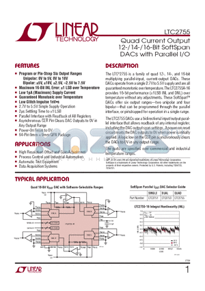 LTC2755CUP-12-TRPBF datasheet - Quad Current Output 12-/14-/16-Bit SoftSpan DACs with Parallel I/O