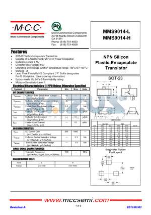 MMS9014-L datasheet - NPN Silicon Plastic-Encapsulate Transistor