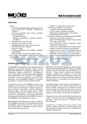 MX98905BFC datasheet - The MX98905 is designed for easy implementation of CSMA/CD local area networks,