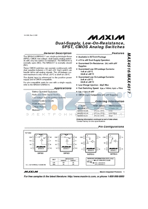 MAX4516CPA datasheet - Dual-Supply, Low-On-Resistance, SPST, CMOS Analog Switches