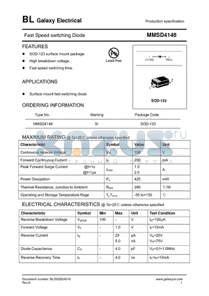 MMSD4148 datasheet - Fast Speed switching Diode