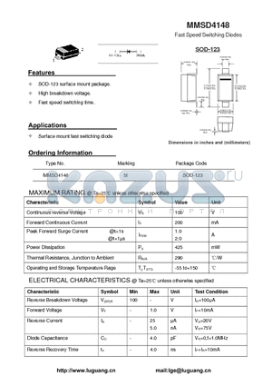 MMSD4148 datasheet - Fast Speed Switching Diodes