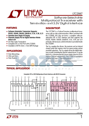 LTC2847 datasheet - Software-Selectable Multiprotocol Transceiver with Termination and 3.3V Digital Interface