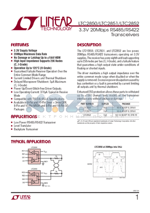 LTC2850CMS datasheet - 3.3V 20Mbps RS485/RS422 Transceivers