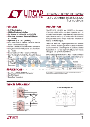 LTC2850HS datasheet - 3.3V 20Mbps RS485/RS422 Transceivers