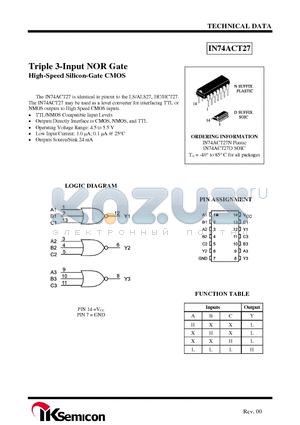 IN74ACT27N datasheet - Triple 3-Input NOR Gate High-Speed Silicon-Gate CMOS