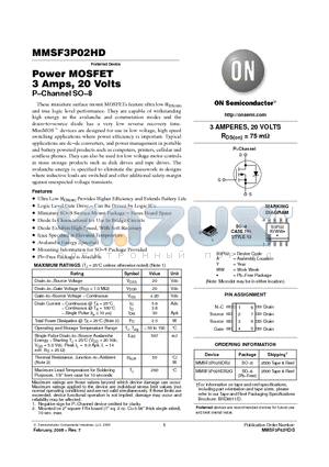 MMSF3P02HDR2 datasheet - Power MOSFET 3 Amps, 20 Volts P−Channel SO−8