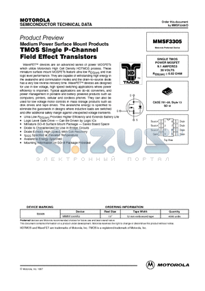 MMSF3305 datasheet - SINGLE TMOS POWER MOSFET 9.1 AMPERES 30 VOLTS