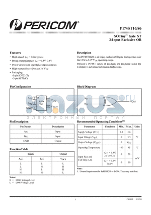 PI74ST1G86 datasheet - SOTiny Gate ST 2-Input Exclusive OR