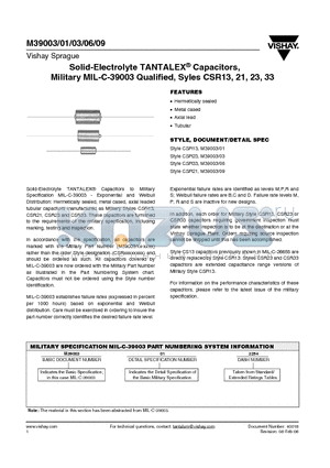 M3900301 datasheet - Solid-Electrolyte TANTALEX^ Capacitors, Military MIL-C-39003 Qualified, Syles CSR13, 21, 23, 33