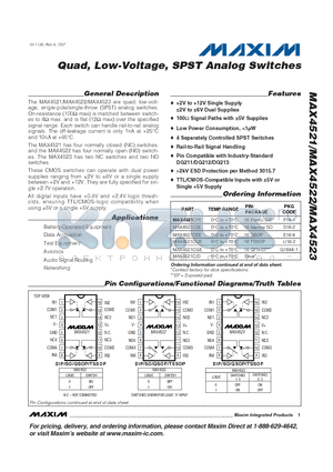 MAX4521C datasheet - Quad, Low-Voltage, SPST Analog Switches