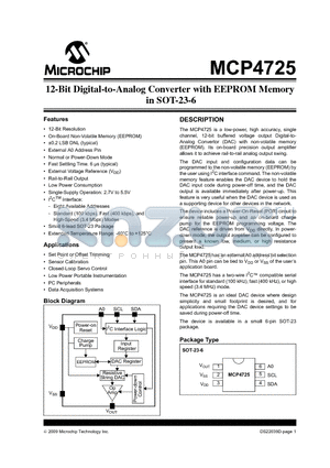 MCP4725A1T-E/CH datasheet - 12-Bit Digital-to-Analog Converter with EEPROM Memory in SOT-23-6