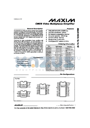 MAX452 datasheet - CMOS Video Multiplexer/Amplifier