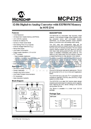 MCP4725A1TE/CH datasheet - 12-Bit Digital-to-Analog Converter with EEPROM Memory in SOT-23-6