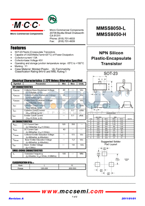 MMSS8050-H datasheet - NPN Silicon Plastic-Encapsulate Transistor