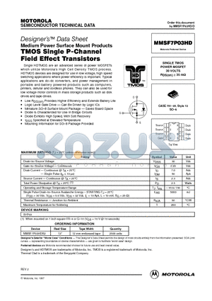 MMSF7P03HD datasheet - SINGLE TMOS POWER MOSFET 30 VOLTS