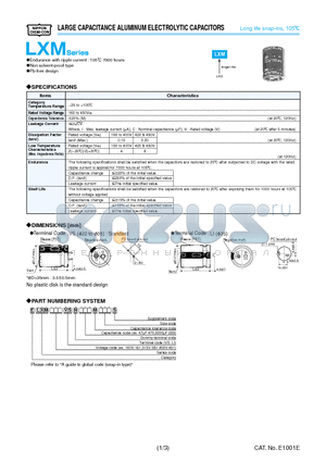 ELXM401VSN820MP30S datasheet - LARGE CAPACITANCE ALUMINUM ELECTROLYTIC CAPACITORS