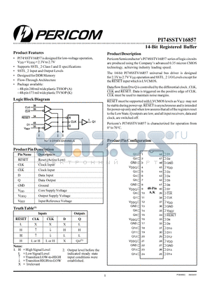 PI74SSTV16857 datasheet - 14-Bit Registered Buffer