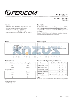 PI74STX1GT04 datasheet - SOTiny Gate STX Inverter