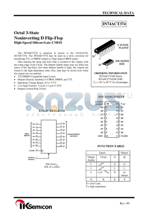 IN74ACT374DW datasheet - Octal 3-State Noninverting D Flip-Flop High-Speed Silicon-Gate CMOS