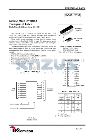 IN74ACT533DW datasheet - Octal 3-State Inverting Transparent Latch High-Speed Silicon-Gate CMOS