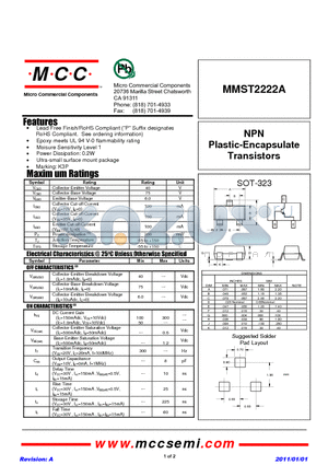 MMST2222A_11 datasheet - NPN Plastic-Encapsulate Transistors