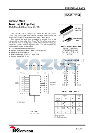 IN74ACT534N datasheet - Octal 3-State Inverting D Flip-Flop High-Speed Silicon-Gate CMOS