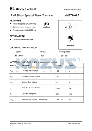 MMST2907A datasheet - PNP Silicon Epitaxial Planar Transistor