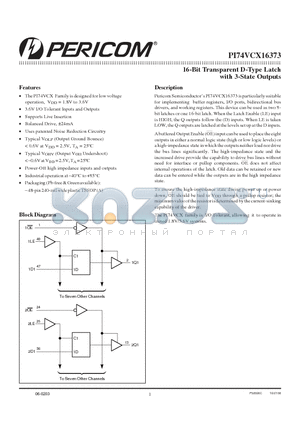 PI74VCX16373 datasheet - 16-Bit Transparent D-Type Latch with 3-State Outputs