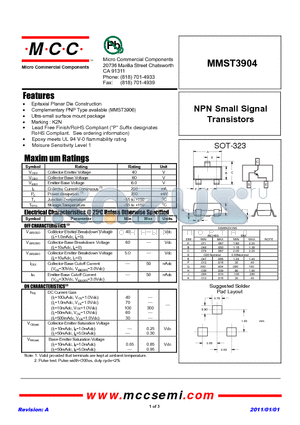 MMST3904 datasheet - NPN Small Signal Transistors