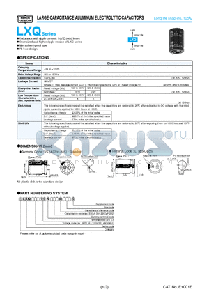 ELXQ161VSN102MA25S datasheet - LARGE CAPACITANCE ALUMINUM ELECTROLYTIC CAPACITORS