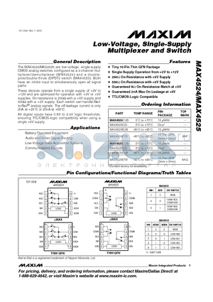 MAX4524C datasheet - Low-Voltage, Single-Supply Multiplexer and Switch
