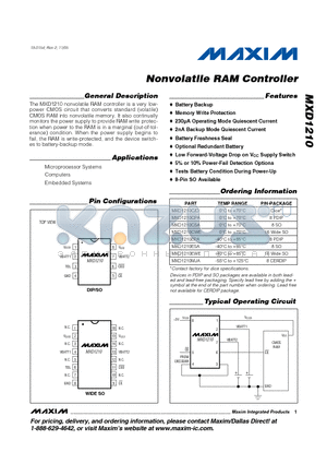 MXD1210CSA datasheet - Nonvolatile RAM Controller