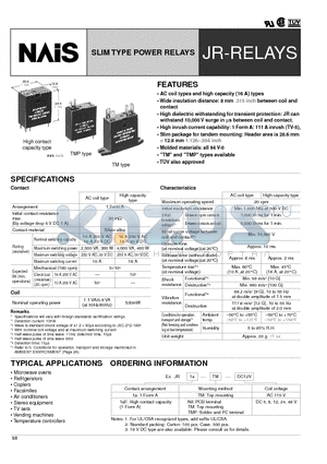 JR1AF-DC6V datasheet - SLIM TYPE POWER RELAYS