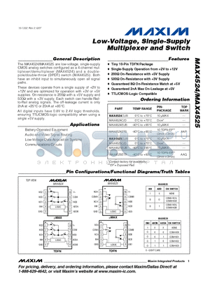 MAX4524C/D datasheet - Low-Voltage, Single-Supply Multiplexer and Switch
