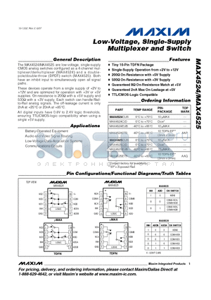 MAX4524CUB datasheet - Low-Voltage, Single-Supply Multiplexer and Switch