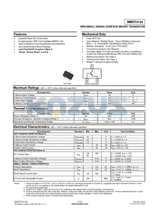 MMST4124-7-F datasheet - NPN SMALL SIGNAL SURFACE MOUNT TRANSISTOR