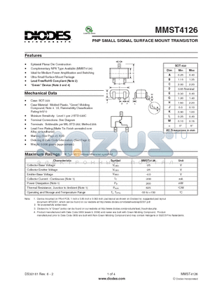 MMST4126 datasheet - PNP SMALL SIGNAL SURFACE MOUNT TRANSISTOR