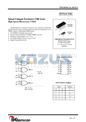 IN74ACT86D datasheet - Quad 2-Input Exclusive OR Gate High-Speed Silicon-Gate CMOS