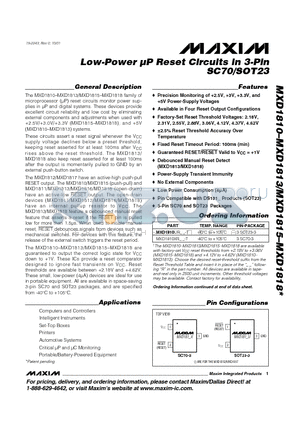 MXD1816XR datasheet - Low-Power UP Reset Circuits in 3-Pin