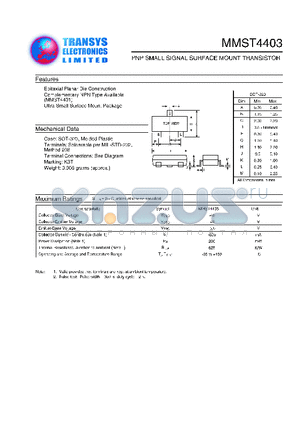 MMST4403 datasheet - PNP SMALL SIGNAL SURFACE MOUNT TRANSISTOR