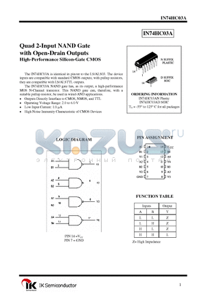 IN74HC03AD datasheet - Quad 2-Input NAND Gate with Open-Drain Outputs High-Performance Silicon-Gate CMOS