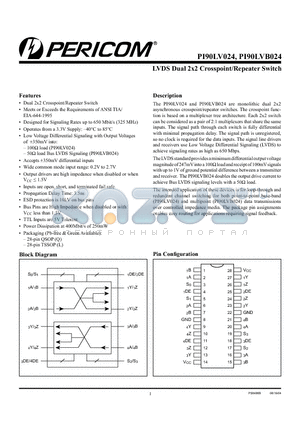 PI90LV024 datasheet - LVDS Dual 2x2 Crosspoint/Repeater Switch