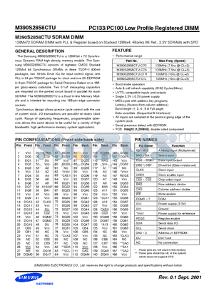 M390S2858CTU datasheet - PC133/PC100 Low Profile Registered DIMM