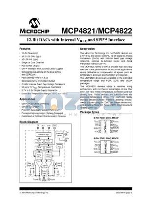 MCP4821T-E/MS datasheet - 12-Bit DACs with Internal VREF and SPI Interface