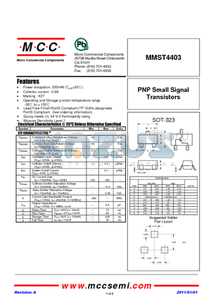 MMST4403 datasheet - PNP Small Signal Transistors