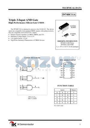 IN74HC11AN datasheet - Triple 3-Input AND Gate High-Performance Silicon-Gate CMOS