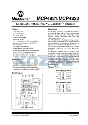 MCP4822-E/P datasheet - 12-Bit DACs with Internal VREF and SPI Interface