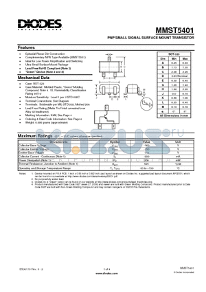 MMST5401-7-F datasheet - PNP SMALL SIGNAL SURFACE MOUNT TRANSISTOR