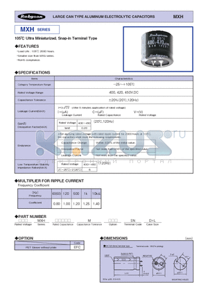 MXH datasheet - LARGE CAN TYPE ALUMINUM ELECTROLYTIC CAPACITORS